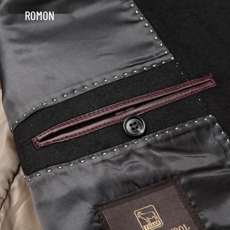 Romon Men's Slim Fit Long Wool Blend Overcoat with Detachable Down Liner