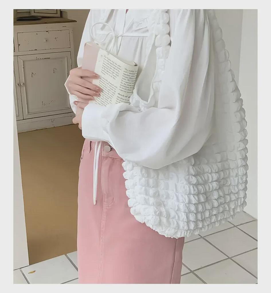 Korean Style Cloud Bubble Pleated Shoulder Handbag for Women, Large Capacity Mother-and-Child Cloth Bag