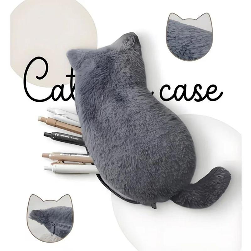 Kawaii Plush Cat Shaped Pen Bag With Soft Touch Cute Lightweight Large Capacity Stationery Storage Pen Bag Multi-Purpose Storage
