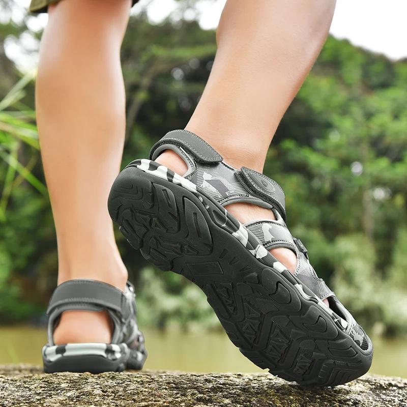 Fashion SYTK Summer Sandals Men Outdoor Beach Casual Shoes Fashion Leather Roman Walking Footwear Soft Slippers for Men Sandalias