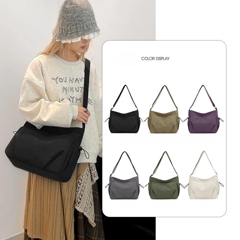 Borse a Tracolla da Donna in Nylon Impermeabili Semplici Borsa a Spalla da Donna di Grande Capacità Leggera Tinta Unita Multitasche Borsa Tote Femminile