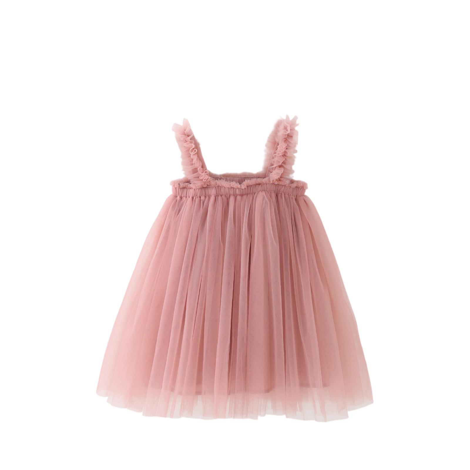 

Girls Tulle Dress Sleeveless Layered Mesh Party Dress Soft Fabric Princess Style Dress for Children Summer Wear 90 розовый