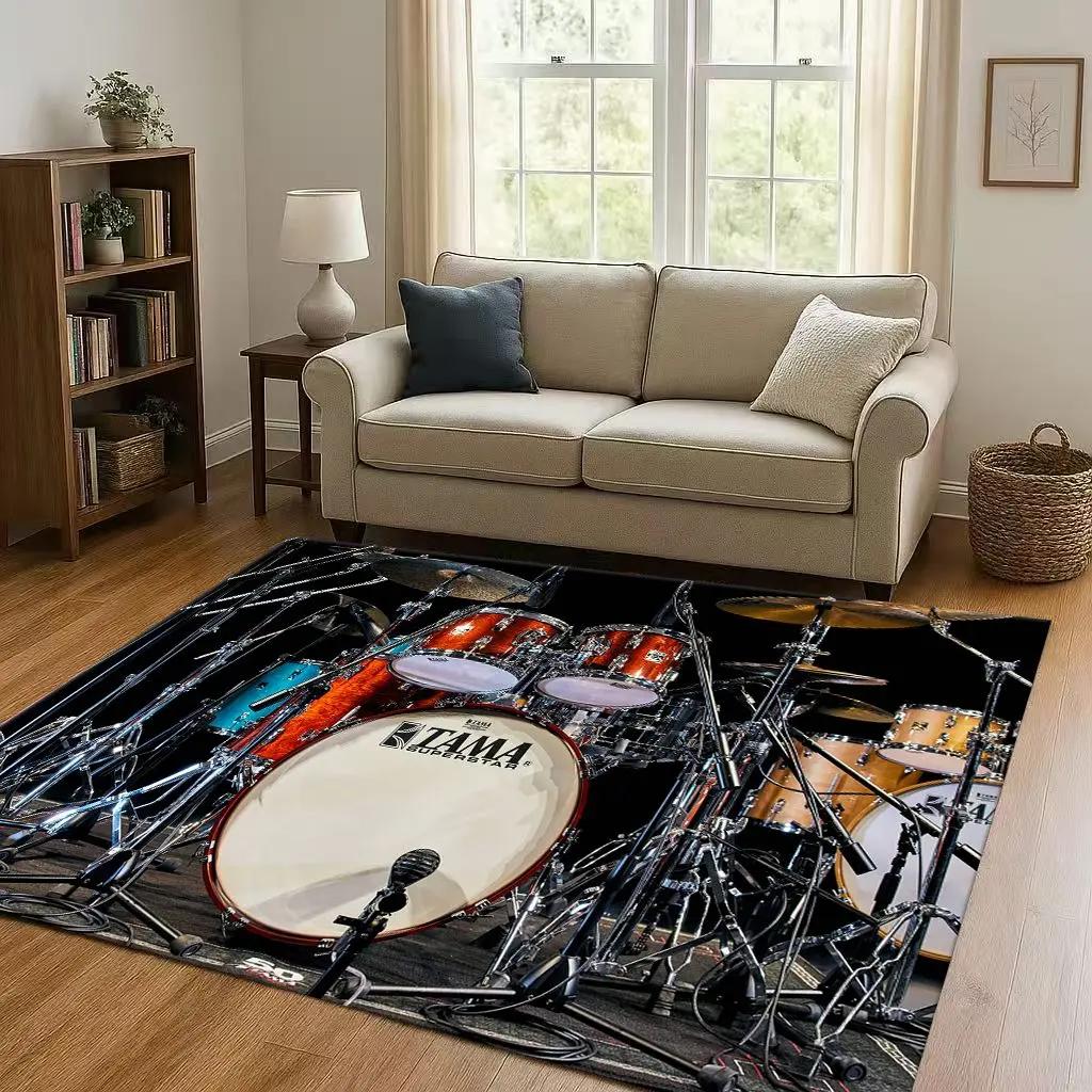Retro TAMA Drum Kit Drum Set Music Instruments Living Room Non-Slip Area Rug Carpet for Bedroom Playroom Sofa,Home Decor Doormat