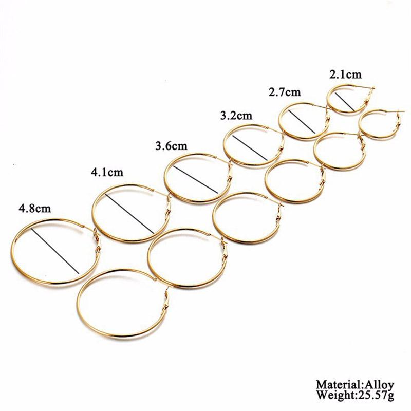 6 Pairs Big Circle Hoop Earrings Set For Women Fashion Gold  Color Round Earring Wedding Party Ear Jewelry Gift