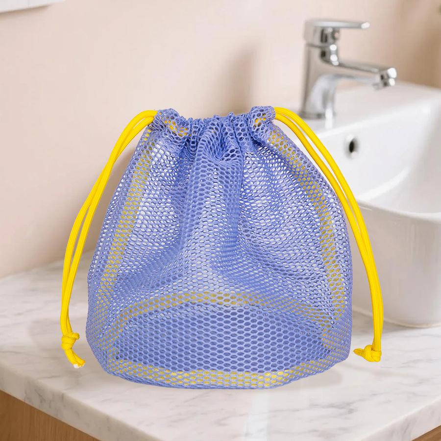 Drawstring Mesh Cosmetic Bag Toiletry Mesh Pouch Dopamine Color Grid Beach Bag, Handheld Toiletry Bag, Miscellaneous Storage Bag