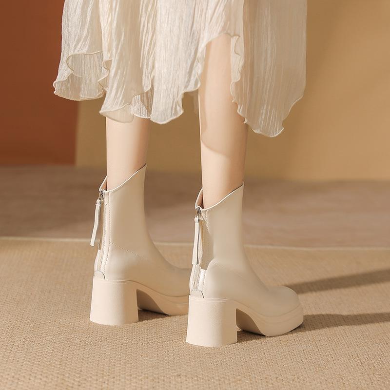High-heeled short boots women's 2025 new autumn and winter fashion versatile thick-soled heightened thick-heeled thin boots British Martin boots