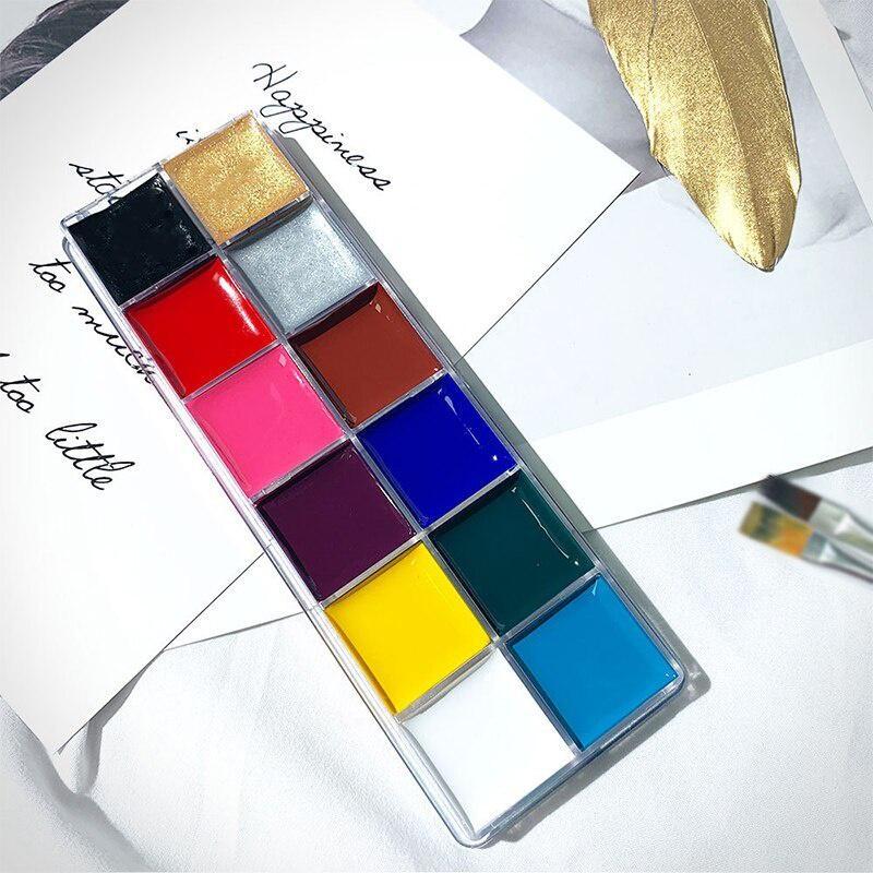 12 Renk Vücut Sanatı Boya Pigment Makyaj Yüz Boyama Boya Fırçalar ile Güvenli Boyalar Cadılar Bayramı Partisi Drama Makyaj Malzemeleri