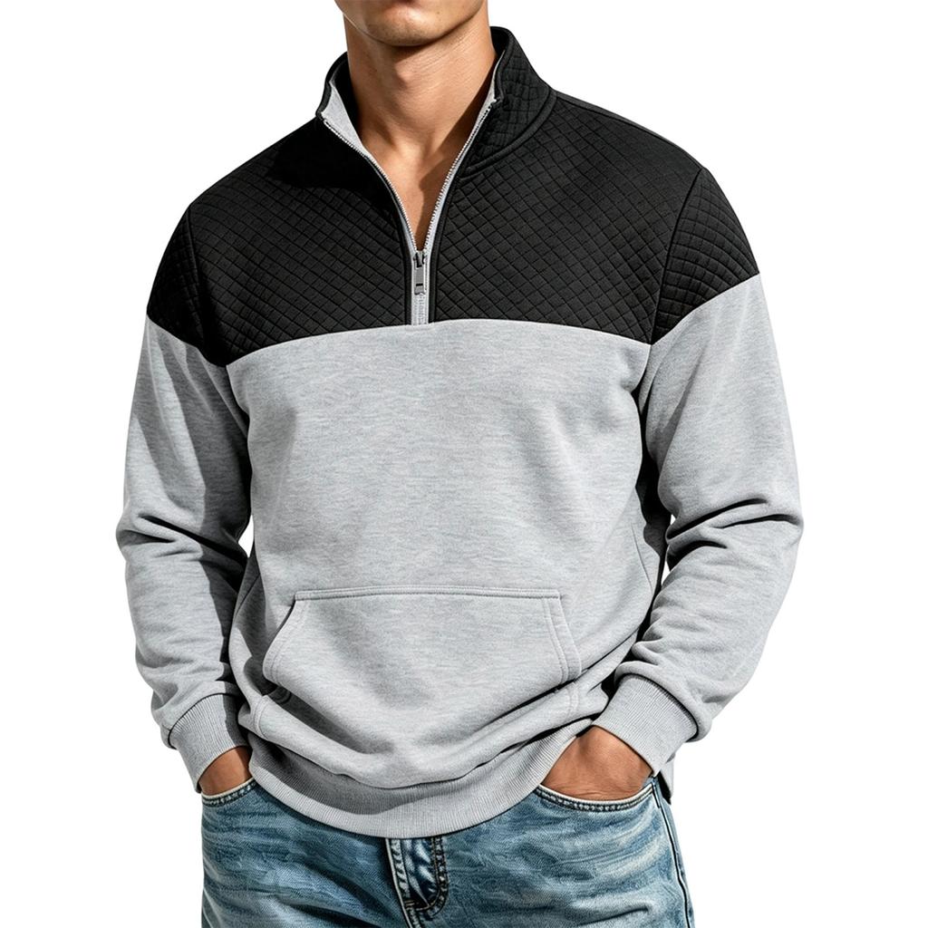 Men's Zip-Up Stand Collar Sweatshirt with Pattern, Loose Fit Casual for Fall Winter
