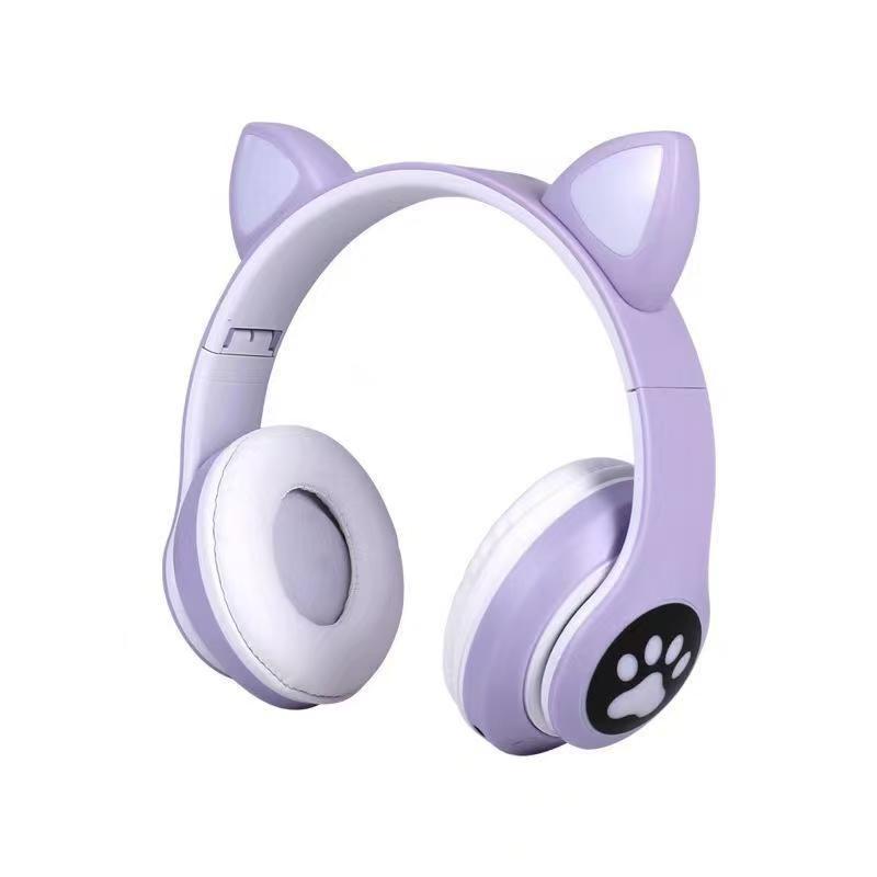 Head-mounted bluetooth headset luminous cat ear cartoon wireless e-sports game headset