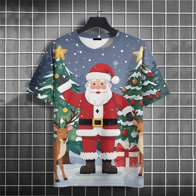 Christmas tree pattern 3D printed T-shirt street men's fashion plus size casual O-neck short sleeved T-shirt