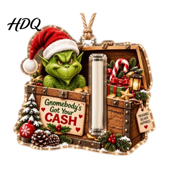 Christmas Tree Decoration with Money Clip Cash Gift Ornament 2D Acrylic Green Elf Card Decoration Personalized for Teenagers Xmas Hanging