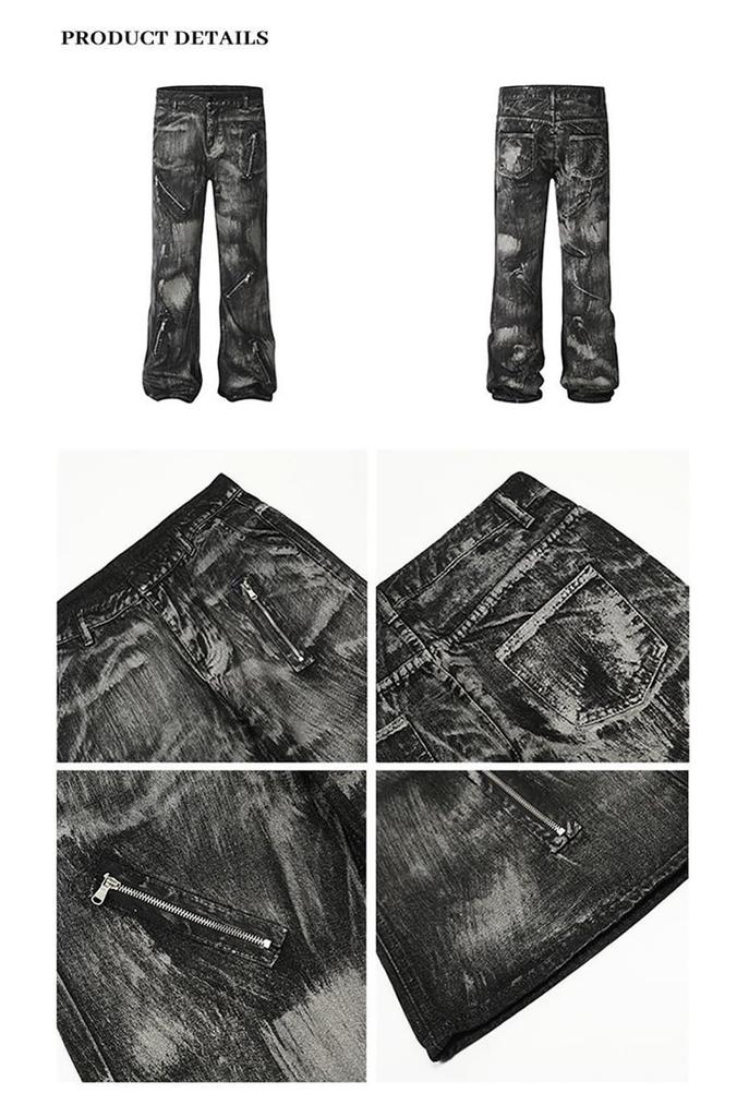 TOWYYO Denim Long Straight Long Street Bell Shibuya Unisex Men's Harajuku-style Pants, Pants, Pantaloons, Zip-Up Jeans, Takami, Cut, Washed,