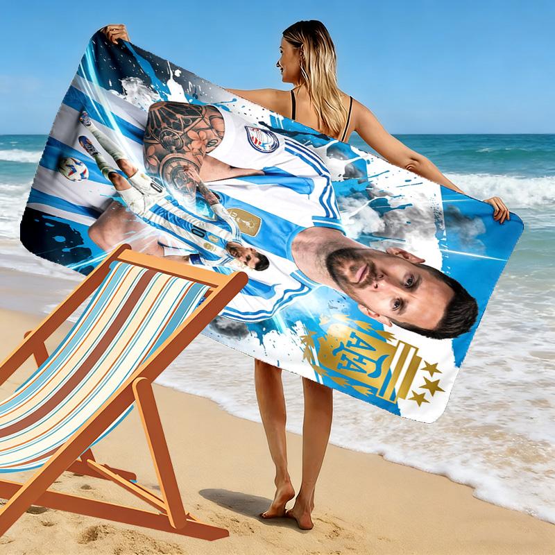 Asciugamano da Spiaggia con Stampa di Lionel Messi, Asciugamano Grande Morbido ad Asciugatura Rapida per Spiaggia Campeggio Nuoto