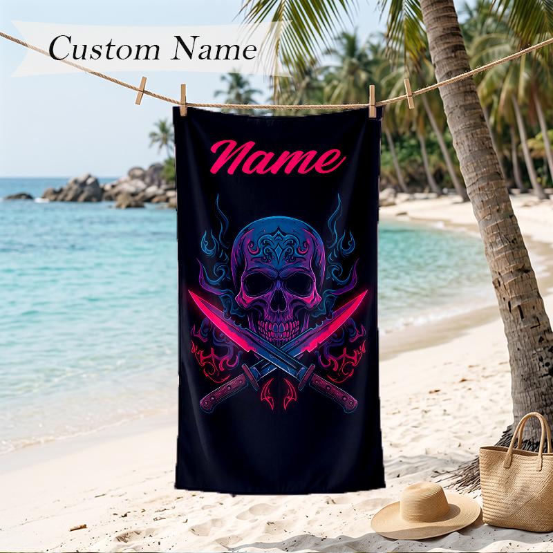 Dark Gothic Custom Name Printed Beach Towel Personalized Soft Towel For Swimming Beach Travel