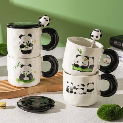 High Value Panda Cup Large Capacity Ceramic Mug with Lid Spoon Couple Home Drinking Water Cup Girls Coffee Cup