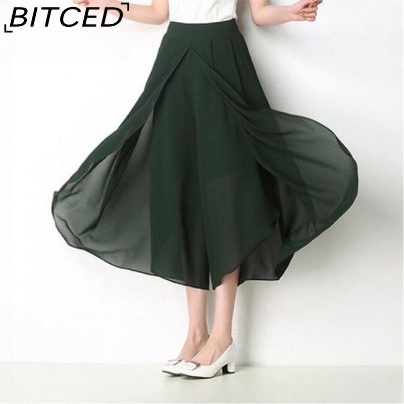 

BITCED 4 цвета, летние брюки, свободные женские брюки длиной до щиколотки, шифоновая юбка с высокой талией, широкие брюки, брюки больших размеров XXXXXL зелёный