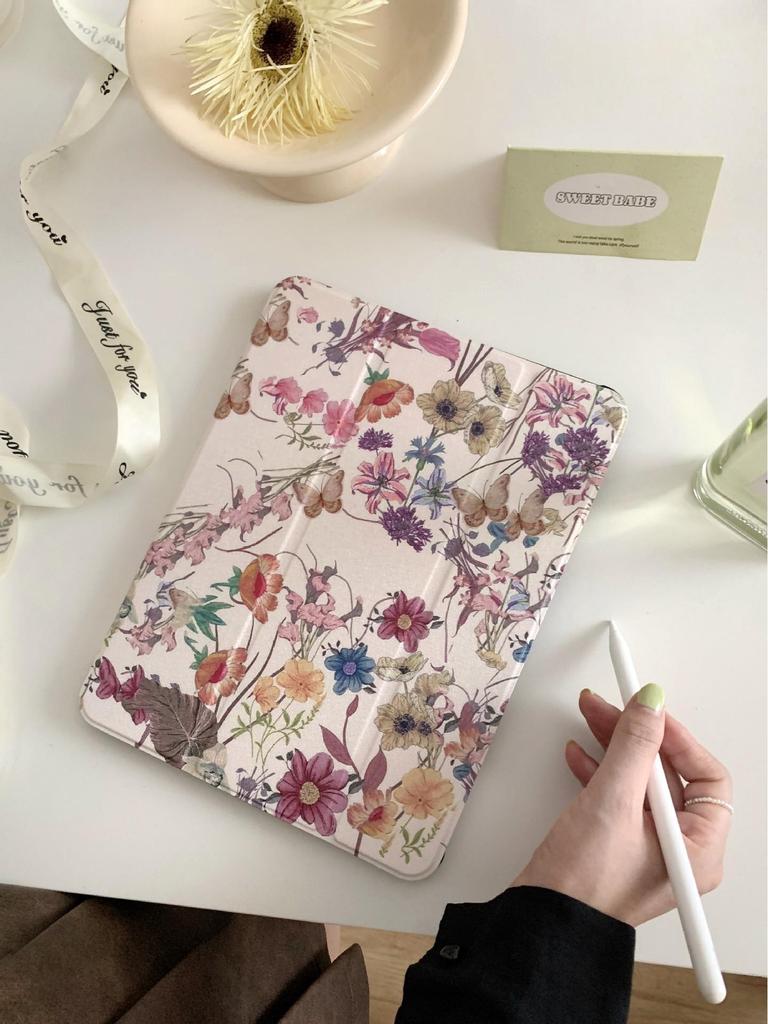 Three-Fold Oil Painting Floral iPad Mini 6 Case for 10th Gen iPad 2025