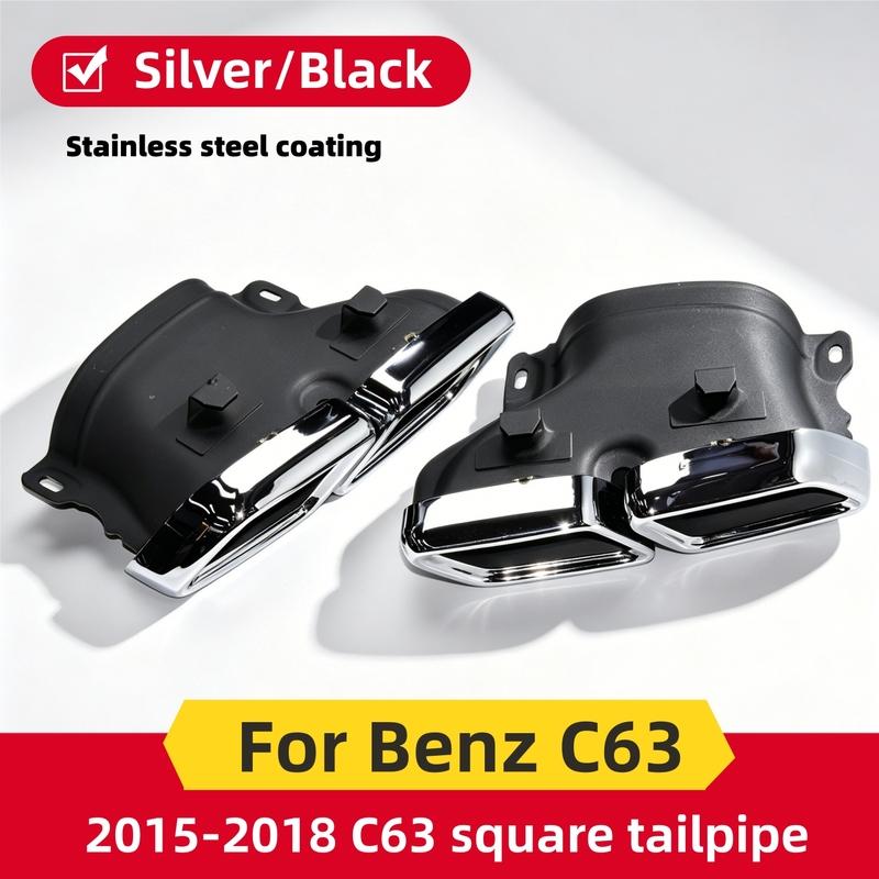 Stainless Steel Silver and Black Exhaust Muffler Tip Pipe, Suitable for Mercedes C63 W205 S205 2015-2018 AMG Nozzle Exhaust Tip