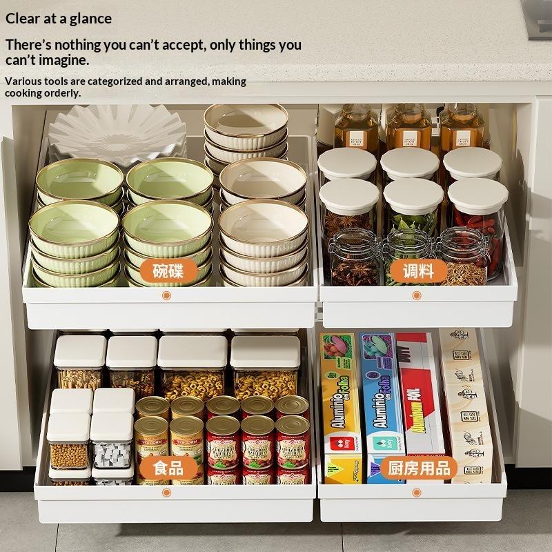 1Pc Kitchen Storage Rack With Slide Rails Pull-Out Drawer Type Storage Tray Spice Box Storage Rack For Cupboard Cabinet