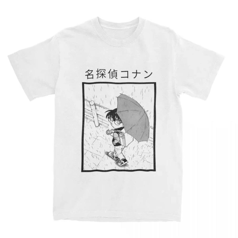 Detective Conan Manga Panels & Poirot Cafe T-Shirt, Unisex Mystery Anime Streetwear Tee, 100% Cotton Casual Short Sleeve Top