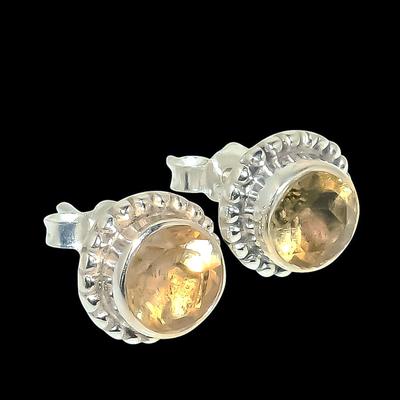Natural Citrine Gemstone Handmade 925 Solid Sterling Silver Stud Earrings J8S31