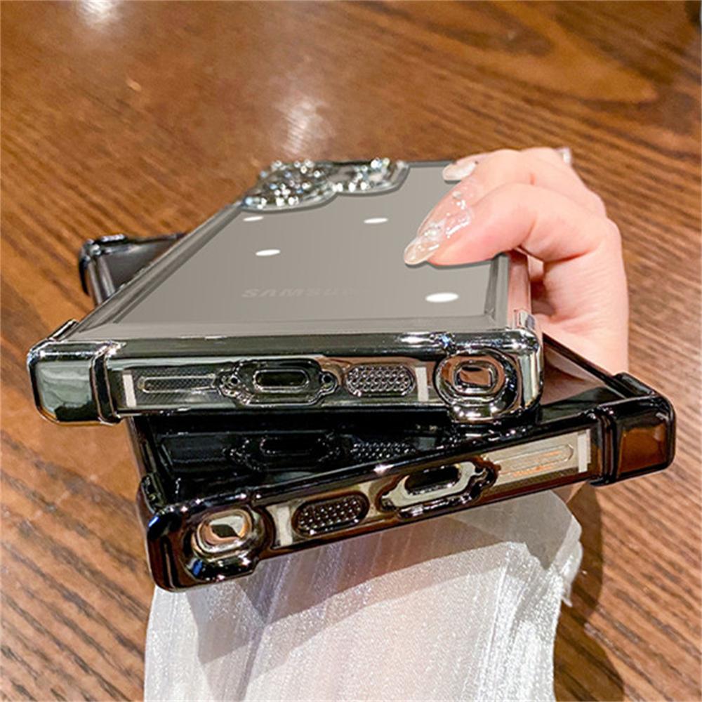 6D Plating Transparent Case For Samsung Galaxy S24 Ultra S22 Plus S23 FE Lens Film Camera Protection Air Cushion Clear Cover
