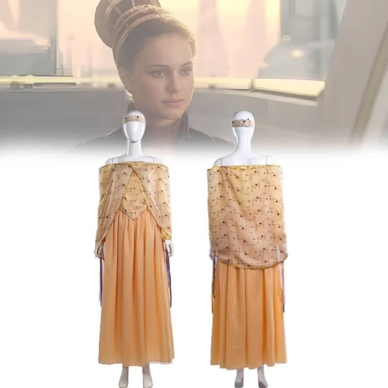 Costume élégant de la reine Amidala de Star Wars, tenue unisexe pour cosplay et jeu de rôle fantastique.