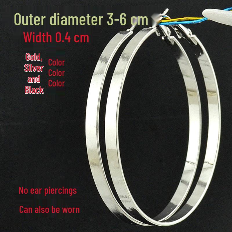 Women's Versatile Large Hoop Earrings - Trendy Personality In Black, Gold, Silver; Non-Piercing Ear Clips for Nightclubs