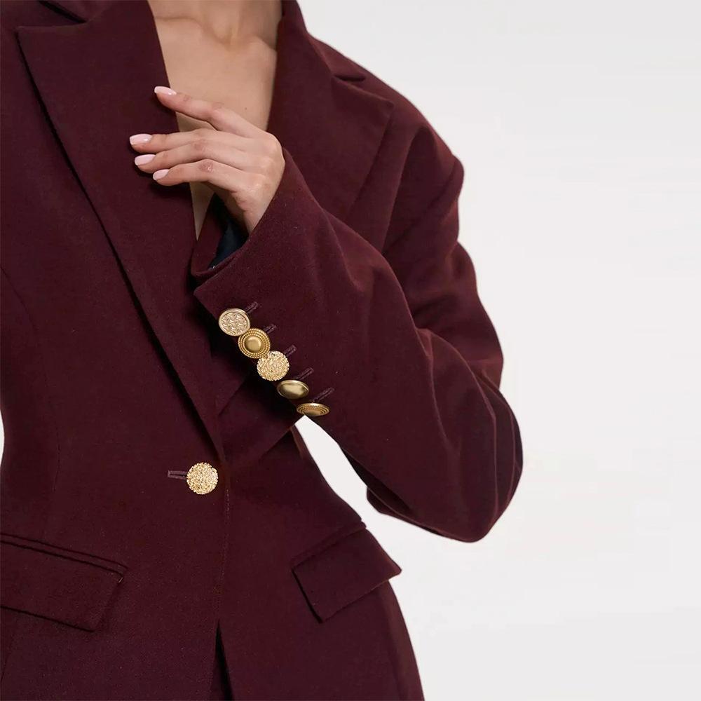 Suit European, American autumn and winter new temperament elegant v-neck waist burgundy high-end suit jacket