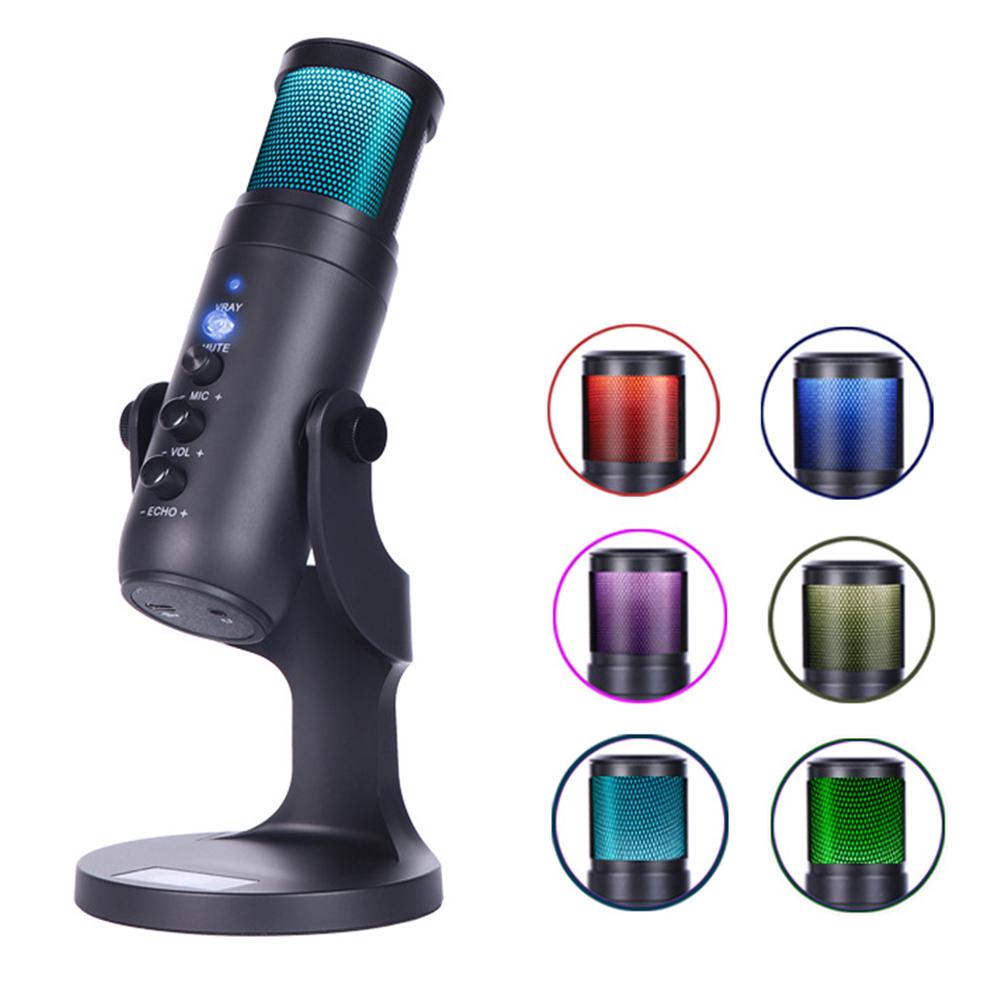 Microphone à condensateur USB, Microphone de table et de bureau, RGB, avec support, pour ordinateur, PC, Plug & Play