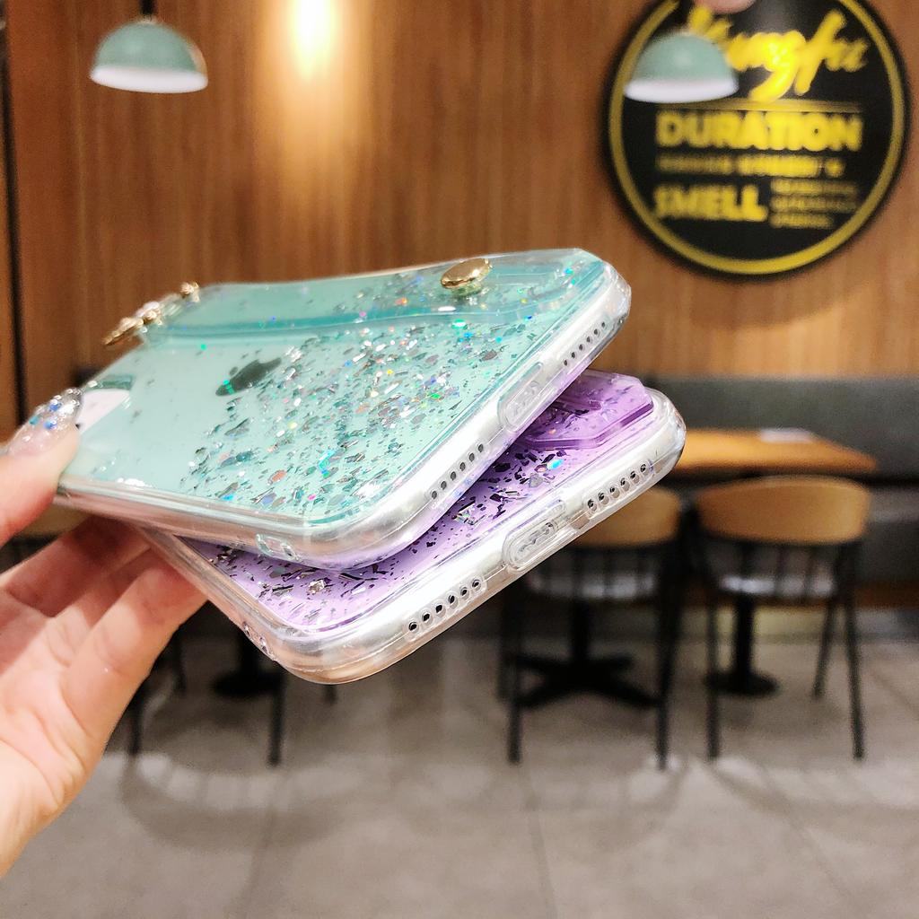 Pouzdro na telefon Glitter Powser Wristband pro Iphone 13 12 11 Pro Xs Max Xr X 6 6s 7 8 Plus Transparentní měkký kryt držáku na zápěstí