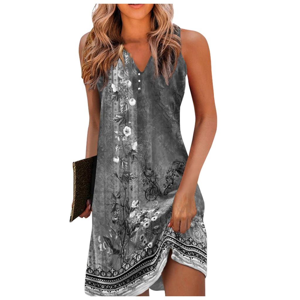 Women's Casual Dress Tank Dress Floral Button Print V Neck  Dress Active Fashion Outdoor Street Sleeveless Loose Fit Summer