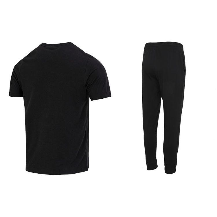 Adidas Logo Print Sports Casual Crew Neck Short Sleeve T-Shirt And Knitted Cuffed Sports Pants Set Men Tops, Bottoms Black IC9282+GK9226