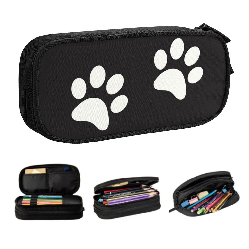 Custom Dog Footprint Cute Pencil Cases Girl Boy Large Storage Animal Paw Pencil Bag Pouch Students Stationery