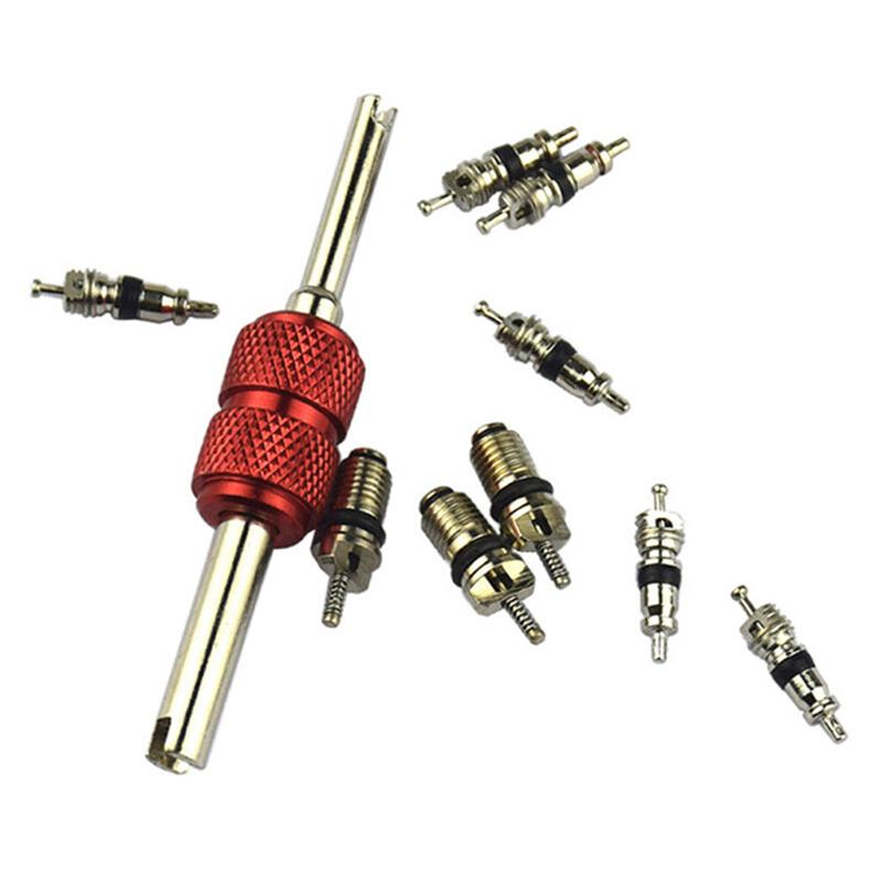 10Pcs/Set Car Air Conditioner Valve Core With Wrench Removal Installer Tool Vehicle Auto Car A/C Air Conditioning System Repair