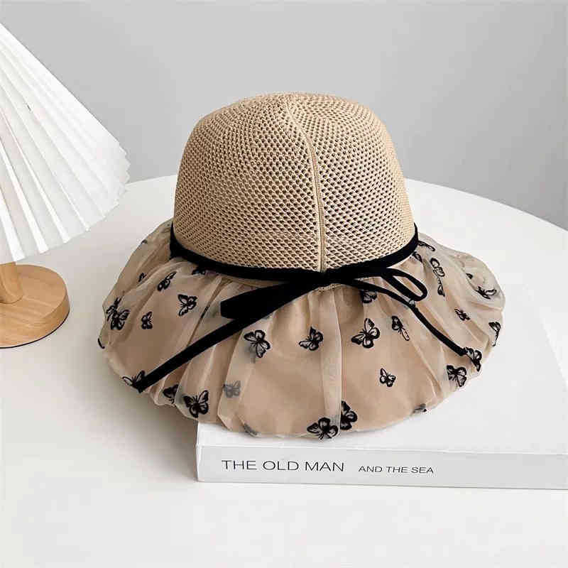 Hat Summer Women's Mesh Bow Bucket Hat Versatile Sun Hat Sun Hat