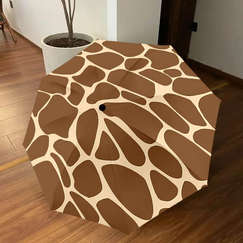 1pc Giraffe Print Animal Skin Pattern Automatic Open/Close Umbrella with Windproof, 8-Rib Sturdy Canopy, Durable Ribs, Fashionable Design1195A