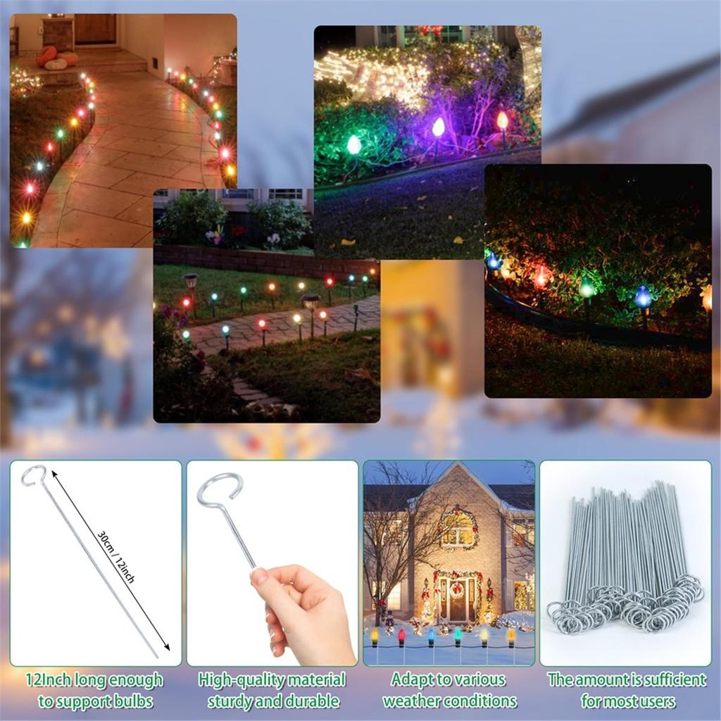 60Pcs 12 Inch Christmas Light Stakes Metal Light Stakes for Christmas Lights Yard Lawn Light Stakes for Christmas Lights