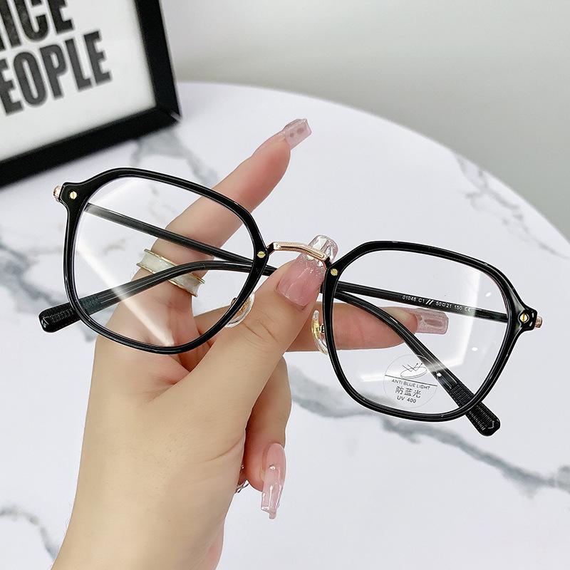 01048 Glasses Frame Women'S Retro Polygonal Flat Glasses Trendy Glasses Frame Anti-Blue Glasses