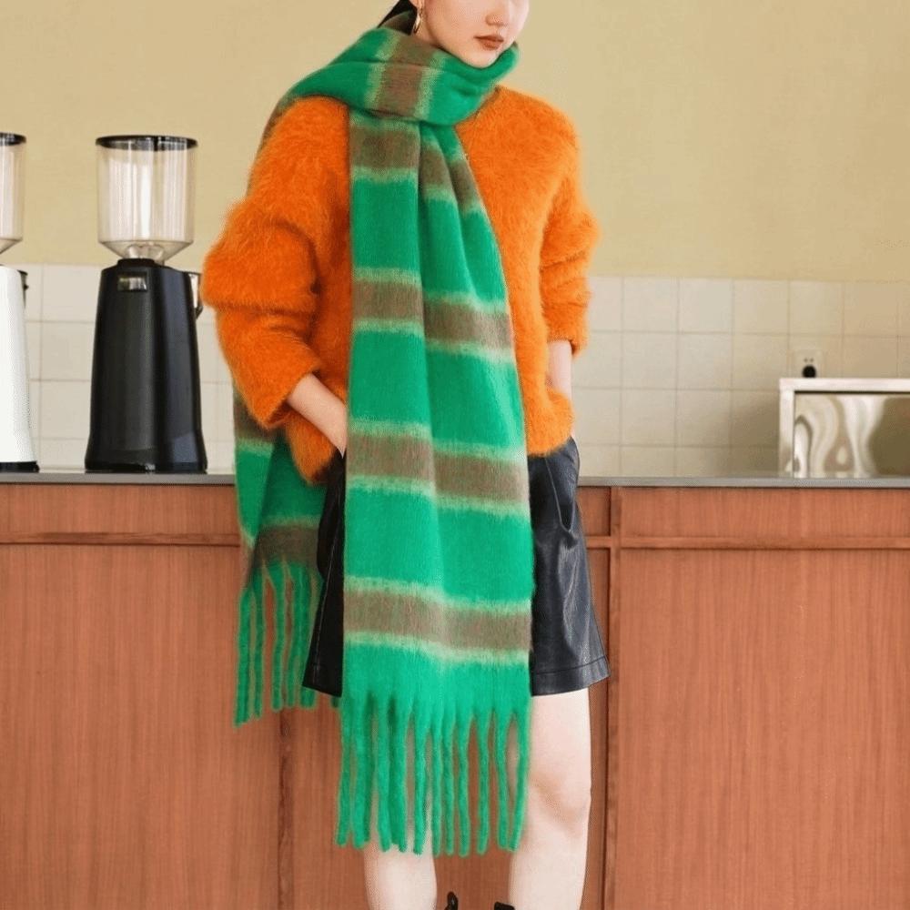 Plush Tassel Shawl Colorful Cashmere Scarves Classic Stripe Wool Scarf Girl