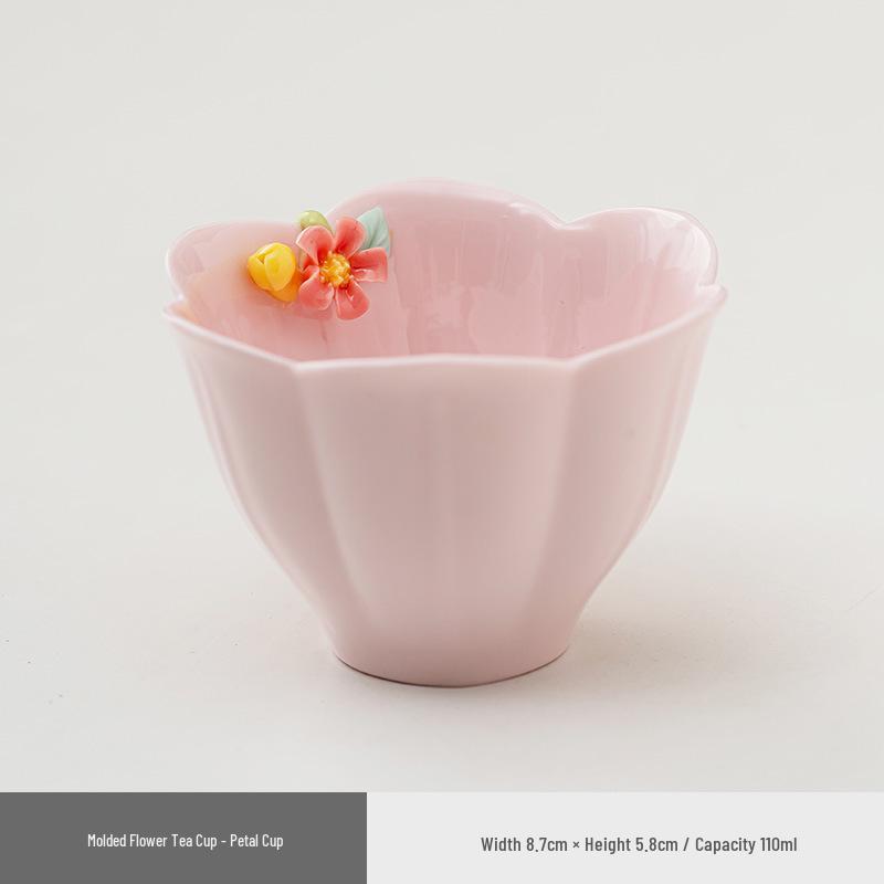 

Handcrafted Pink Floral Ceramic Tea Cup Set for Girls - Ideal for Home, Office, and Gongfu Tea Tasting. Trending Style