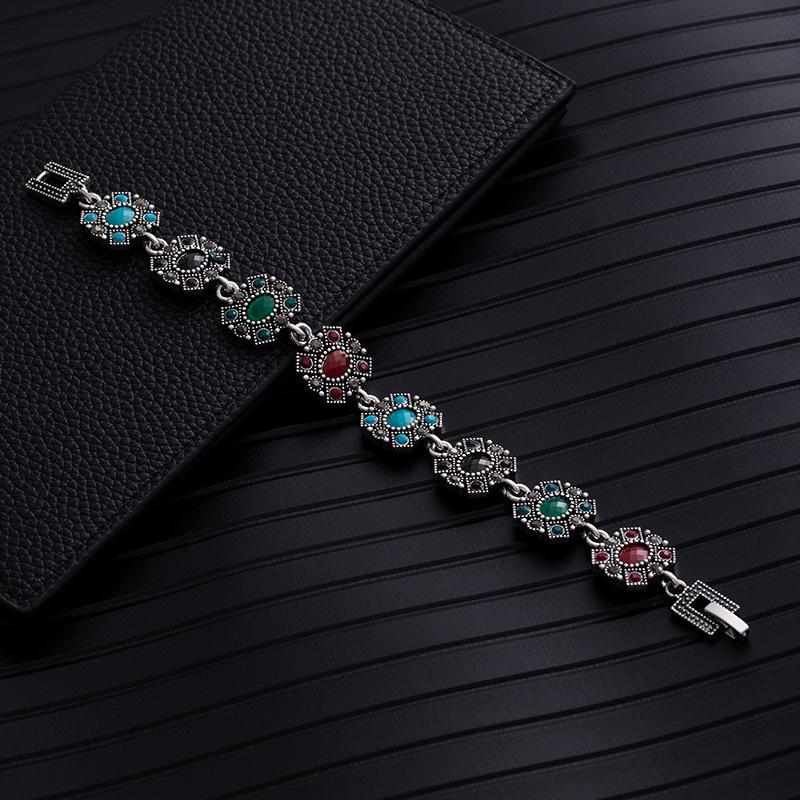 Ethnic Turquoise Diamond Flower Elegant Emerald Bracelet Vintage Western Ladies Geometric Bracelet Premium