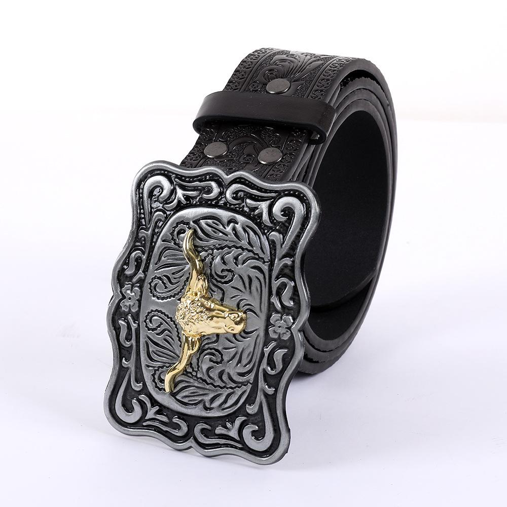 Embossed 3D Hook & Buckle Western Cowboy Style Leather Belt