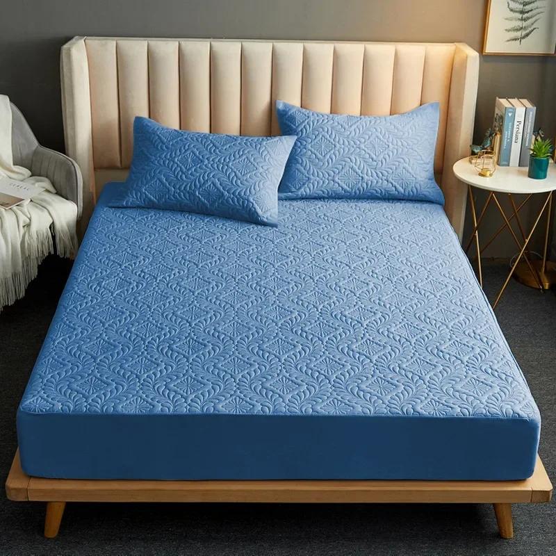 

Однотонное хлопковое стеганое водонепроницаемое покрывало для кровати, универсальное для четырех сезонов, подходит для разных размеров, без оборки, наволочка 50x75cm pillowcase темно-синий