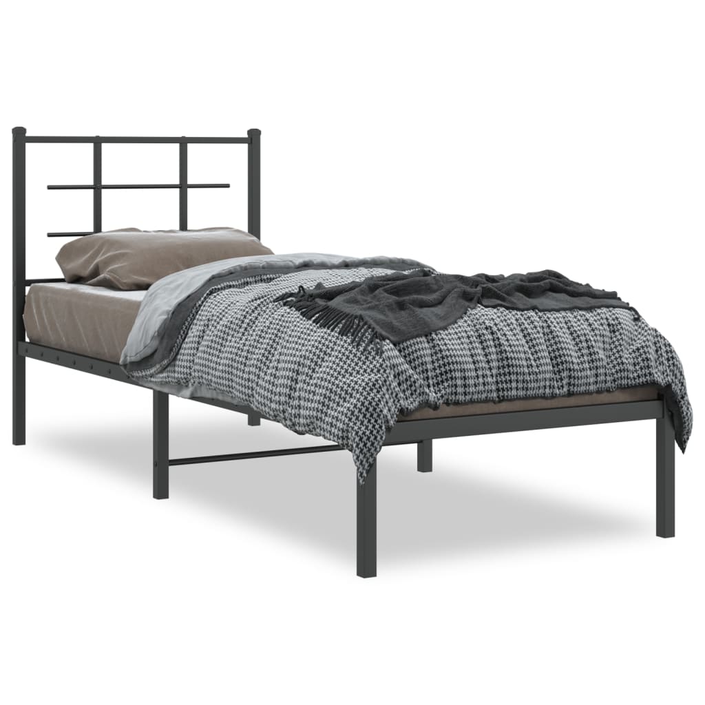 Vidaxl Metal Bed Frame with Headboard, Black, 75X190 Cm
