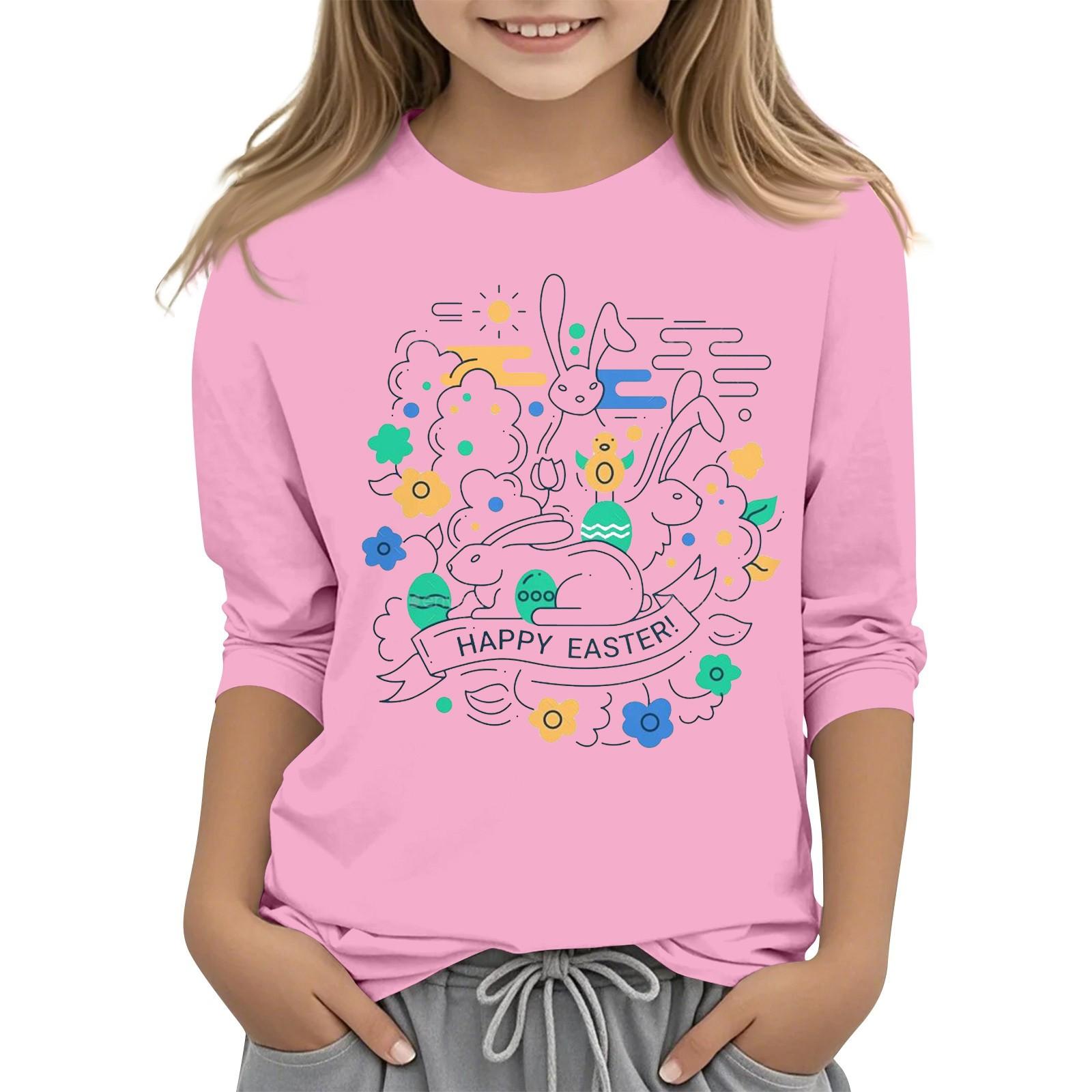 

Повседневная футболка с круглым вырезом и пасхальным принтом, с рукавами 7 точек для детей 160 розовый