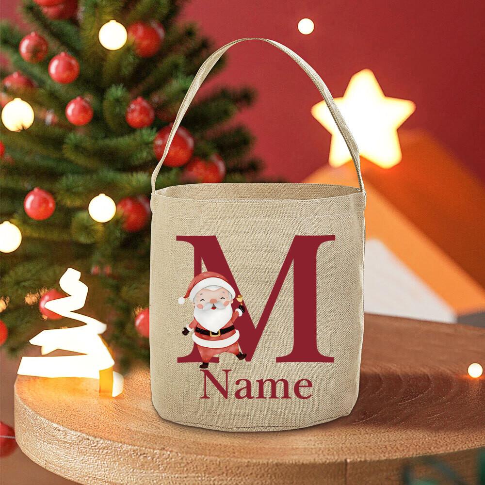 Personalised 26 Initial with Name Candy Bucket Bag Christmas Party Children's Tote Bags Portable Basket Kid Xmas Gifts