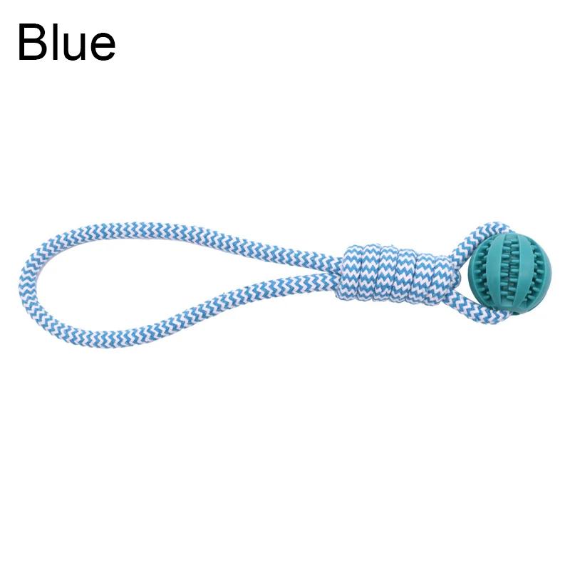 

Durable Dog Chew Toy for Teeth Cleaning Interactive Rubber Ball with Rope Leaking Treats Chewing Bite Resistant Puppy Toys L синій
