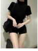 Korean Dongdaemun Elegant Slim-Fit Sheer High Neck Short Sleeve T-Shirt for Women