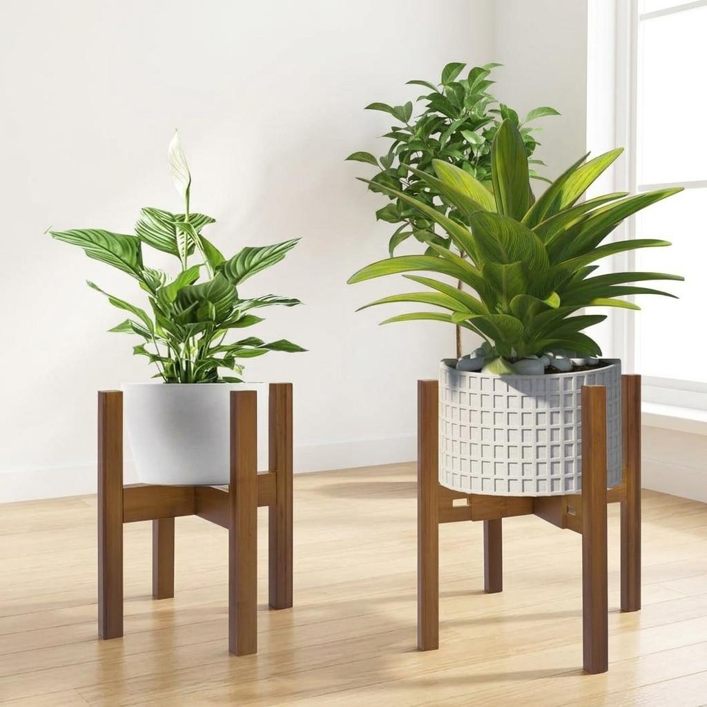 Adjustable Bamboo Plant Stand For Indoor Potted Plants Natural Material Durable Design